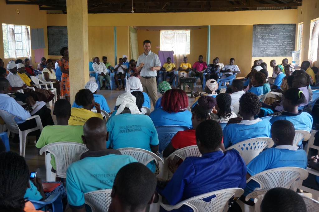 Executive Director James Nardella leads an all-staff meeting in Lwala.
